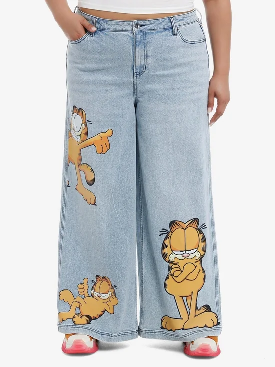 🆕️ Garfield Poses Light Wash Denim Jeans Womens Size 20 -Hot Topic- wide leg - Picture 8 of 9
